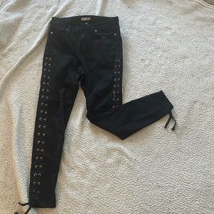 Good American lace up leg black skinny jeans
